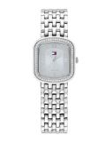 Silver Crystal Bezel Silver Rectangular Dial Watch  Women