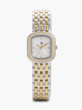 White Crystal Bezel Two-Tone Rectangular Dial Watch  Women
