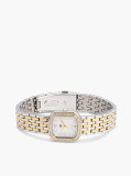 White Crystal Bezel Two-Tone Rectangular Dial Watch  Women