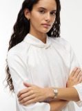 White Crystal Bezel Two-Tone Rectangular Dial Watch  Women