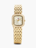 White Crystal Bezel Gold-Plated Rectangular Dial Watch  Women