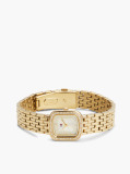 White Crystal Bezel Gold-Plated Rectangular Dial Watch  Women