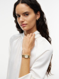 White Crystal Bezel Gold-Plated Rectangular Dial Watch  Women