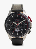 Black Black Leather Strap Chronograph Watch  Men