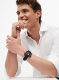 Black Black Leather Strap Chronograph Watch  Men