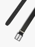 Black Debossed Logo Square Buckle Leather Belt  Men