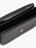 Black Leather Flap Logo Plaque Crossbody Bag  Women