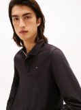 Black Slim Placket Long Sleeve Polo  Men