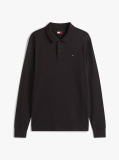 Black Slim Placket Long Sleeve Polo  Men
