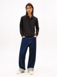 Black Slim Placket Long Sleeve Polo  Men