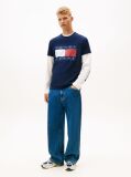 Μπλε T-Shirt Με Κλασική Λαιμόκοψη Και Σημαία  Άνδρες
