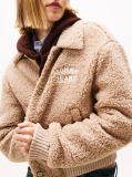 Μπεζ Varsity Teddy Bomber Τζάκετ με Λογότυπο  Γυναίκες