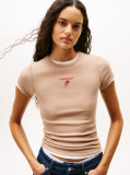 Μπεζ T-Shirt Σε Slim Γραμμή Με Κεντητό Λογότυπο  Γυναίκες