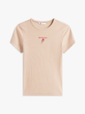 Μπεζ T-Shirt Σε Slim Γραμμή Με Κεντητό Λογότυπο  Γυναίκες