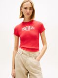 Red Wavy Flag Ribbed Slim T-Shirt  Women