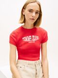 Red Wavy Flag Ribbed Slim T-Shirt  Women