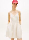 Beige Extra Slim Linen Blend Mini Skater Dress  Women