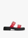 Red Chunky Cleat Double Buckle Sandals  Women