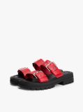 Red Chunky Cleat Double Buckle Sandals  Women