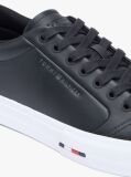 Μαύρο Δερμάτινα Sneakers Με Σόλα Σε Αντίθεση  Άνδρες