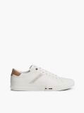 Beige Leather Logo Contrast Heel Sneakers  Men