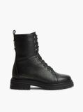 Black Pebble Grain Leather Cleat Lace-Up Boots  Women