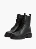 Black Pebble Grain Leather Cleat Lace-Up Boots  Women