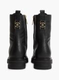 Black Pebble Grain Leather Cleat Lace-Up Boots  Women