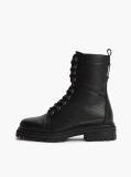 Black Pebble Grain Leather Cleat Lace-Up Boots  Women