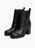 Black Leather Square Toe Lace-Up Boots  Women