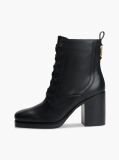 Black Leather Square Toe Lace-Up Boots  Women