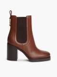 Brown Leather Square Toe Block Heel Chelsea Boots  Women