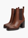 Brown Leather Square Toe Block Heel Chelsea Boots  Women
