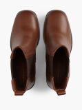 Brown Leather Square Toe Block Heel Chelsea Boots  Women