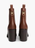 Brown Leather Square Toe Block Heel Chelsea Boots  Women