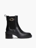 Black Leather Buckle Block Heel Chelsea Boots  Women