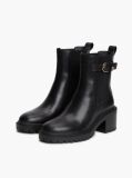 Black Leather Buckle Block Heel Chelsea Boots  Women