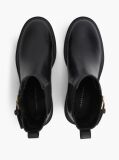Black Leather Buckle Block Heel Chelsea Boots  Women
