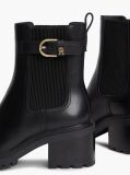 Black Leather Buckle Block Heel Chelsea Boots  Women