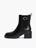 Black Leather Buckle Block Heel Chelsea Boots  Women