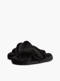 Black Faux Fur Crossover Strap Slippers  Women