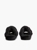 Black Faux Fur Crossover Strap Slippers  Women