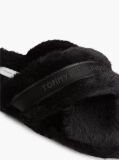 Black Faux Fur Crossover Strap Slippers  Women