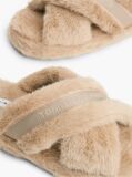 Pink Faux Fur Crossover Strap Slippers  Women