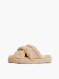 Pink Faux Fur Crossover Strap Slippers  Women
