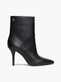 Black Leather Pointed Toe Heeled Ankle Boots  Women