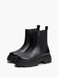 Black Leather Chunky Chelsea Boots  Women