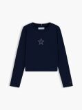 Blue Diamanté Star Flag Extra Slim Long Sleeve T-Shirt  Girls