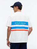 Άσπρο Άνετο T-Shirt Με Colour-Blocked Ριγέ Σχέδιο  Άνδρες