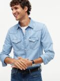Blue Regular Fit Western Denim Shirt  Men